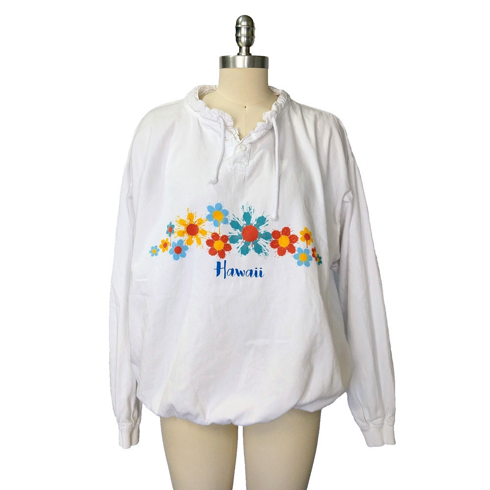 Vintage 90s Crazy Shirts Hawaii Long Sleeve Top Sweater Size XL White Surf